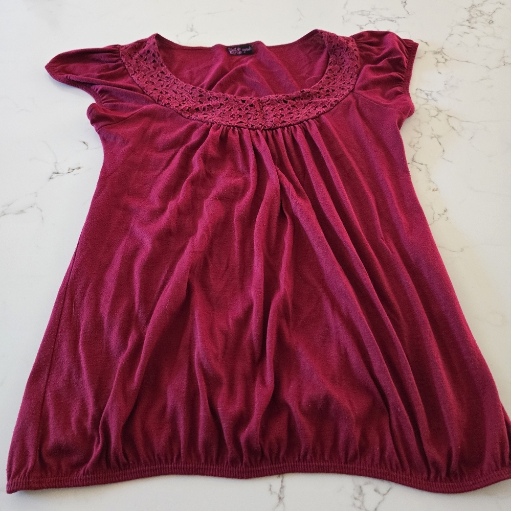 Agenda Burgundy Top with Lace Detail